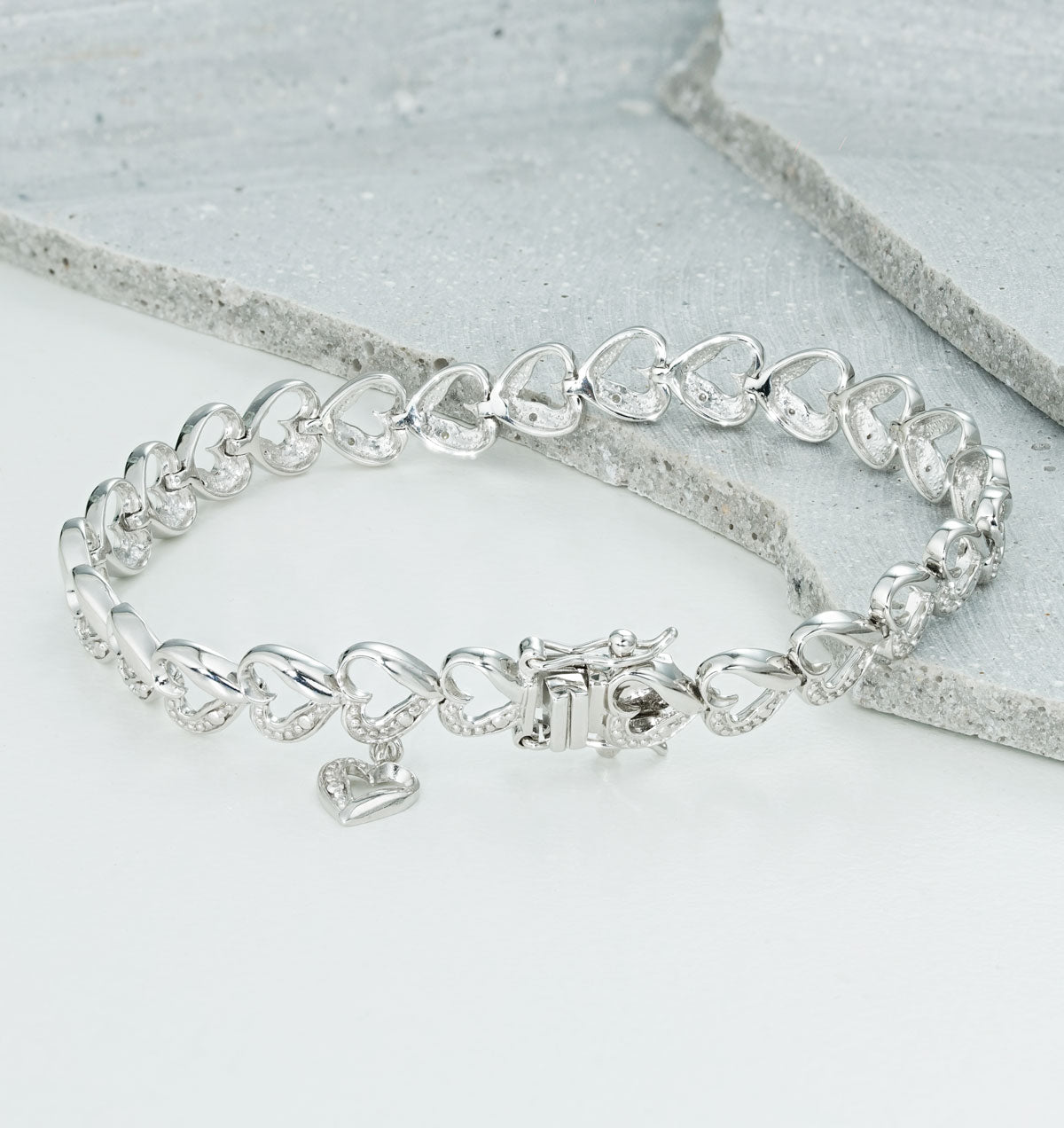Diamond Heart Sterling Silver Bracelet